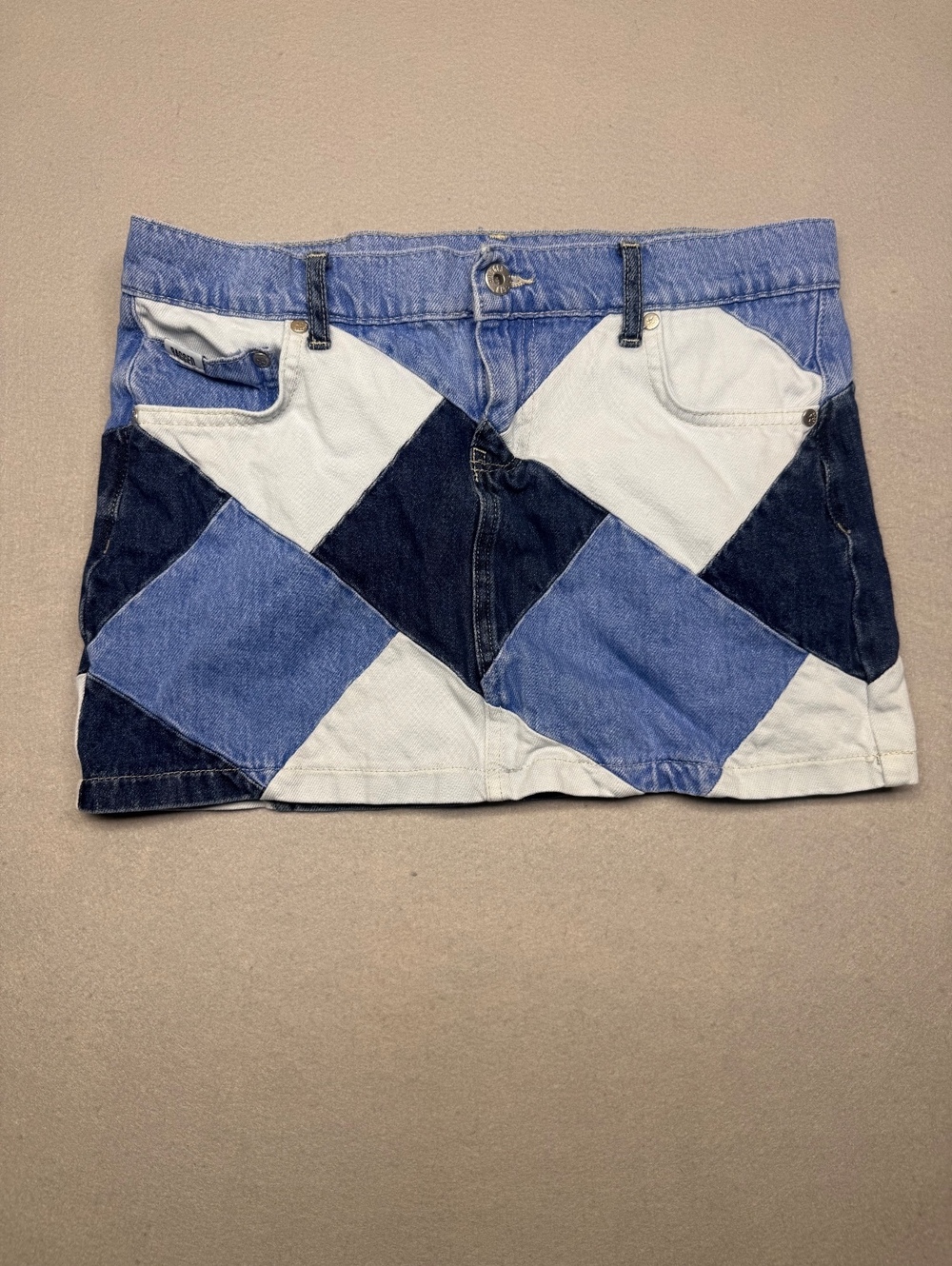 Ragged Jeans Patchwork Denim Mini Skirt Women's Small Blue